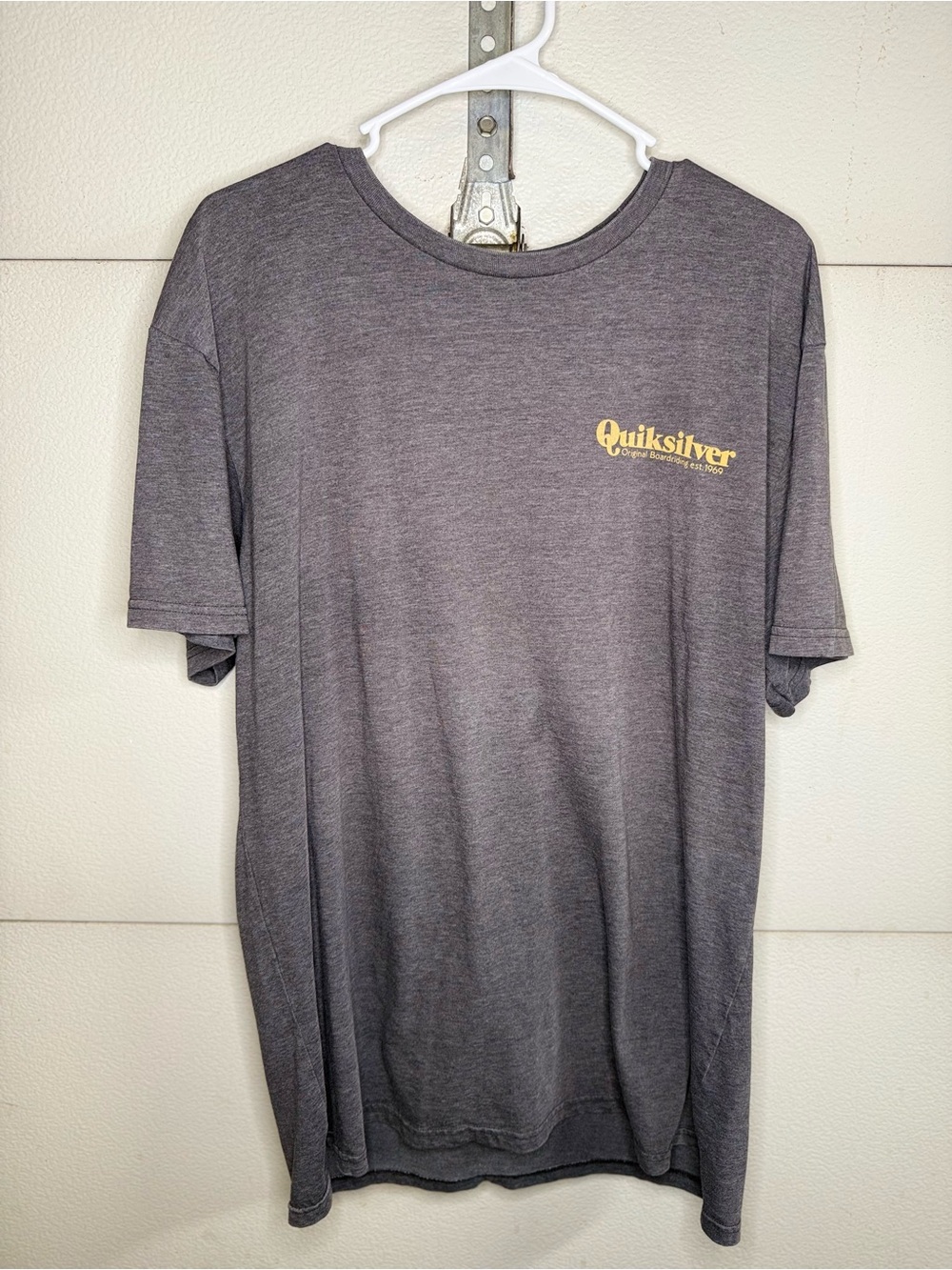 Quiksilver Charcoal Gray Short Sleeve Tee with Yellow Logo